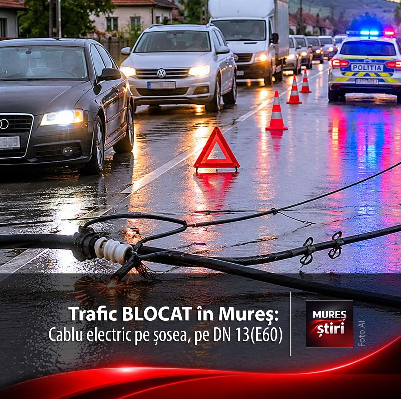 avertizare-trafic:-circulatie-blocata-pe-dn-13(e60),-cablu-electric-pe-sosea,-la-intrarea-in-albesti!
