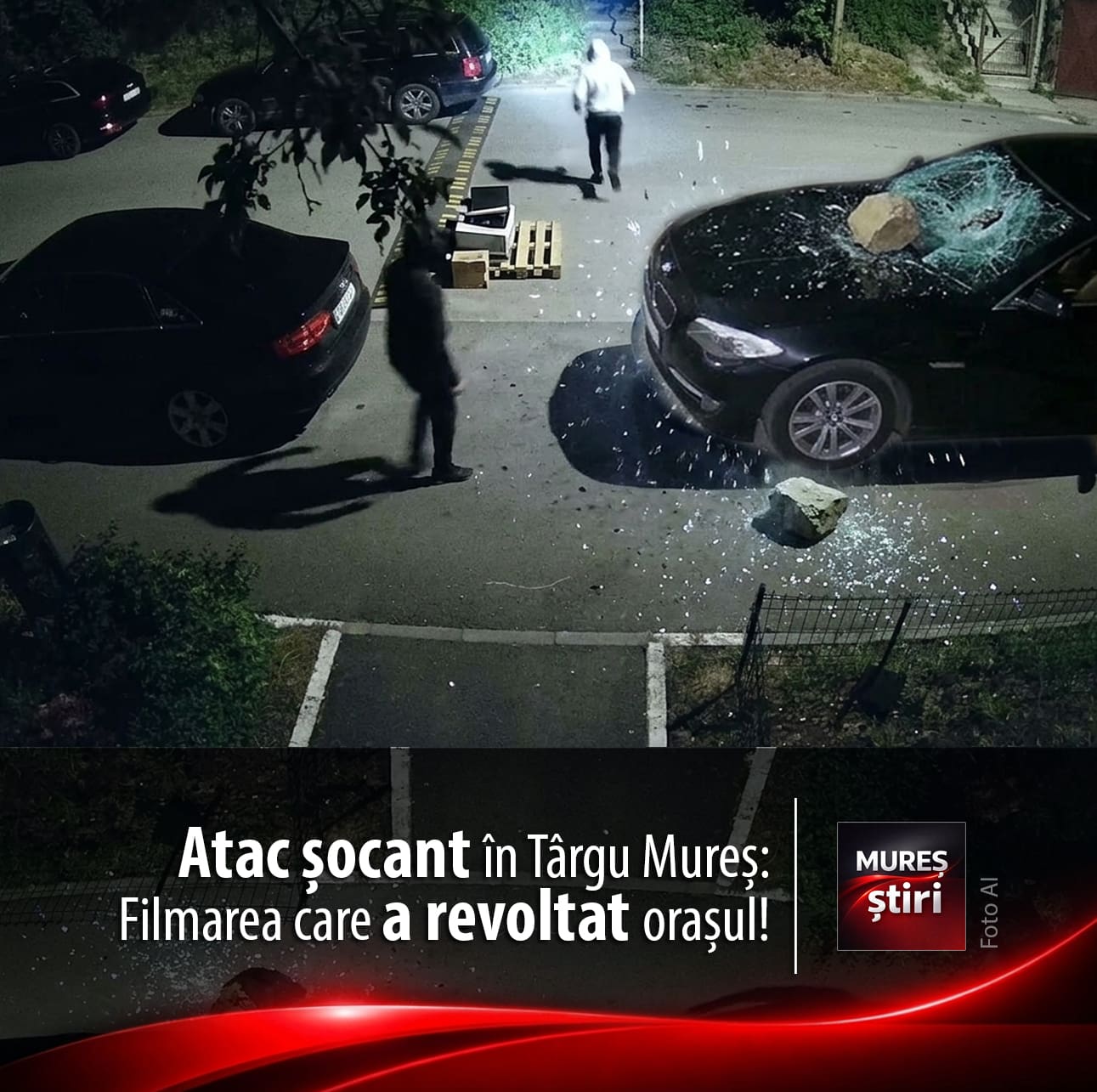 video-|-gest-violent-in-miez-de-noapte:-o-masina-a-fost-vandalizata-intr-o-parcare-din-targu-mures!