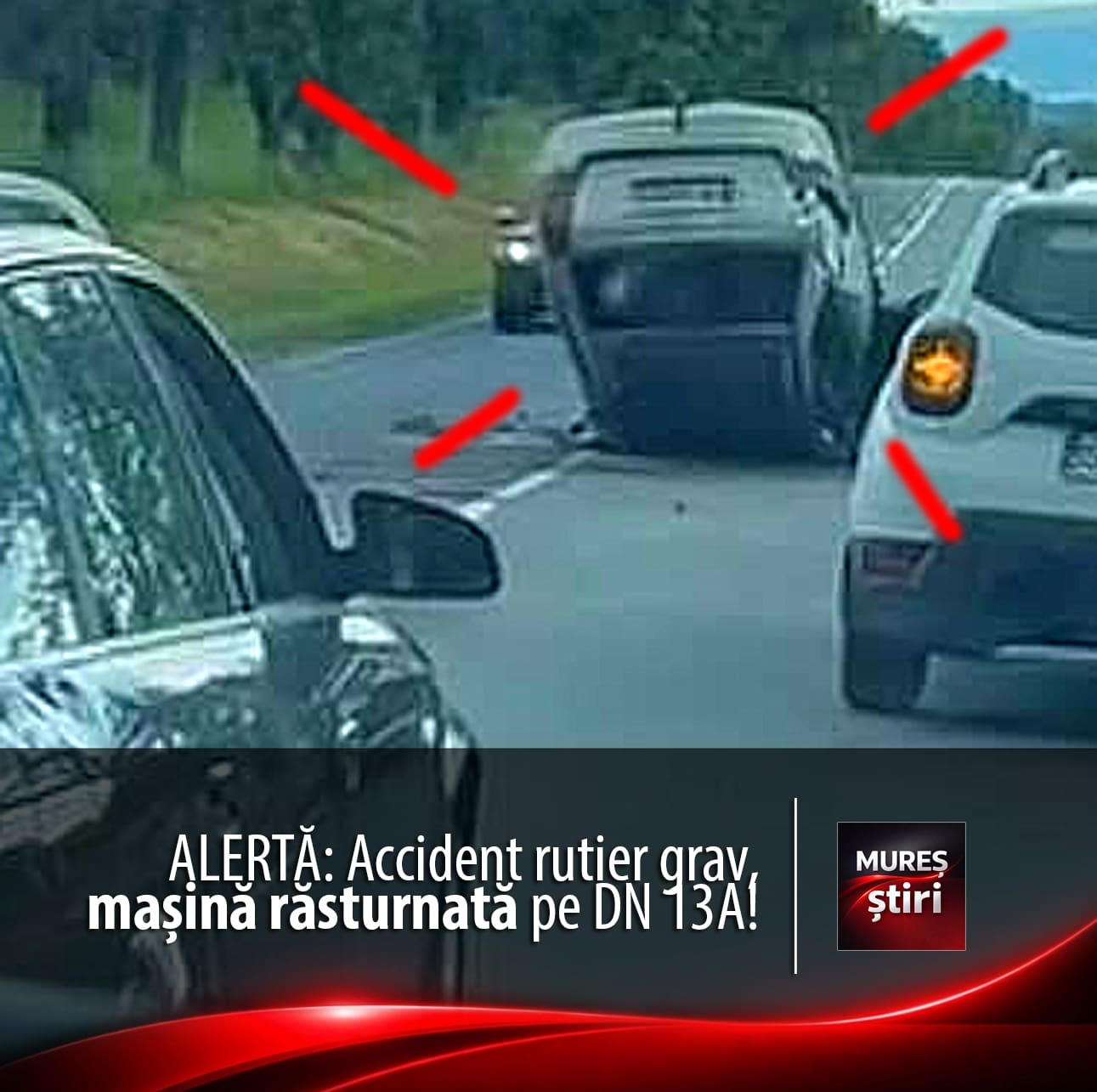 alerta:-accident-rutier-grav,-masina-rasturnata-pe-dn-13a,-drumul-dintre-chibed-si-ghindari!