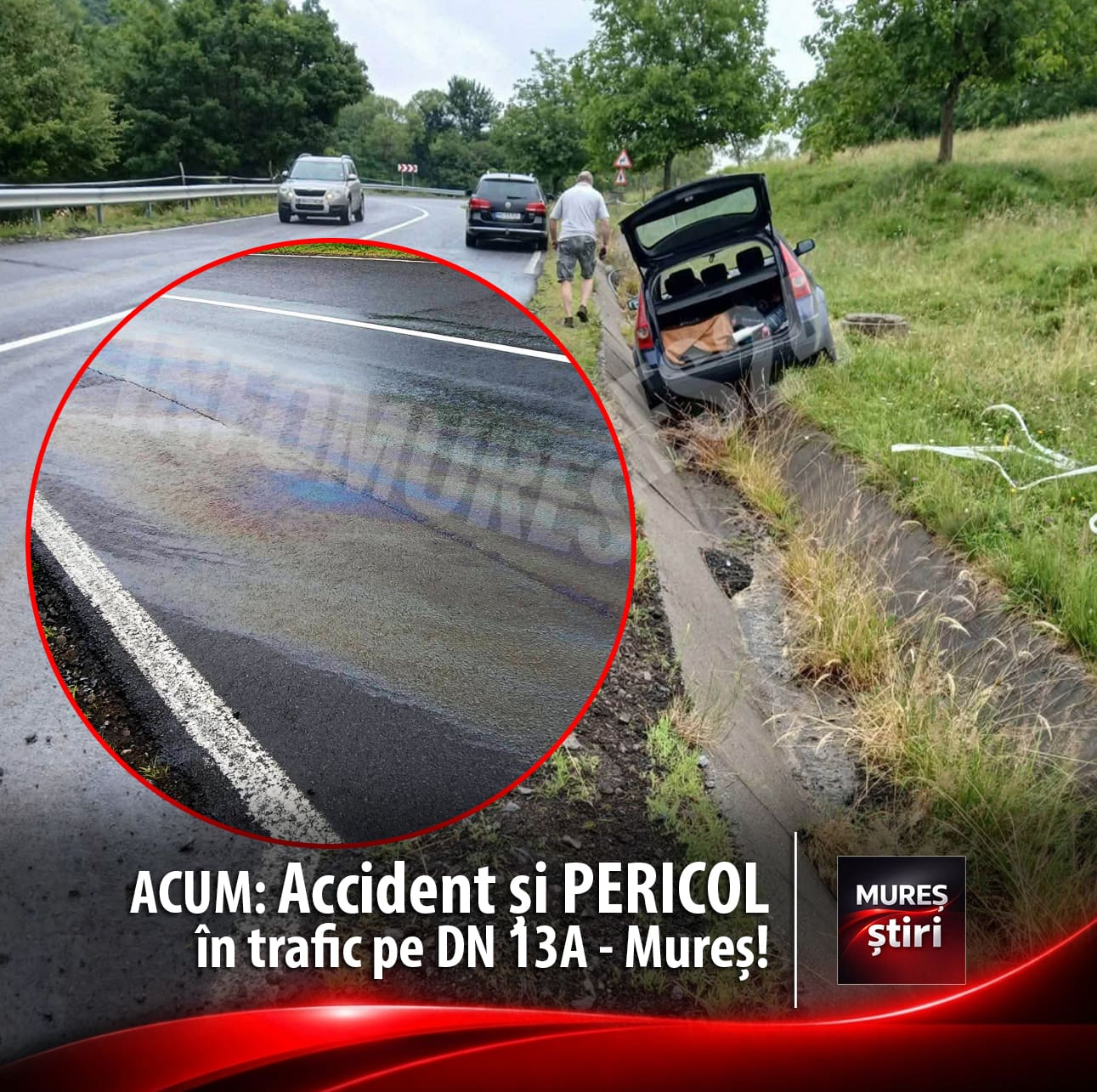 avertizare-pericol-trafic:-accident-si-carosabil-periculos-pe-dn-13a,-intre-magherani-si-sarateni!
