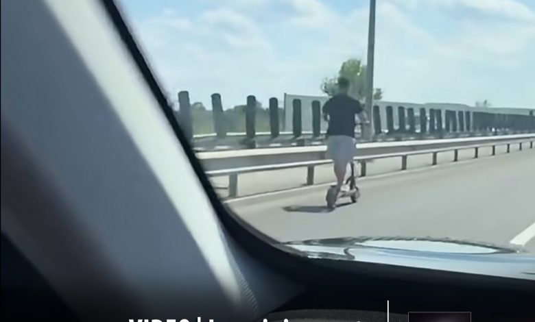 video-|-imagini-socante-pe-autostrada-a3:-un-tanar-a-fost-filmat-in-timp-ce-circula-cu-trotineta-electrica-pe-banda-a-treia,-printre-masini!