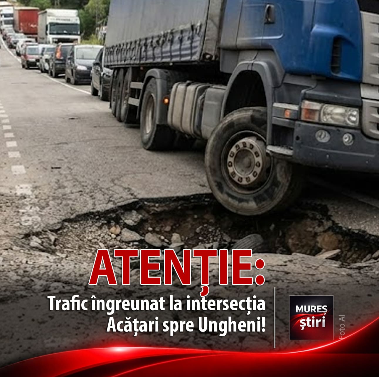 trafic-ingreunat-si-coloane-de-masini-la-intersectia-acatari-spre-ungheni,-dupa-ce-un-tir-a-fost-avariat-intr-o-groapa!