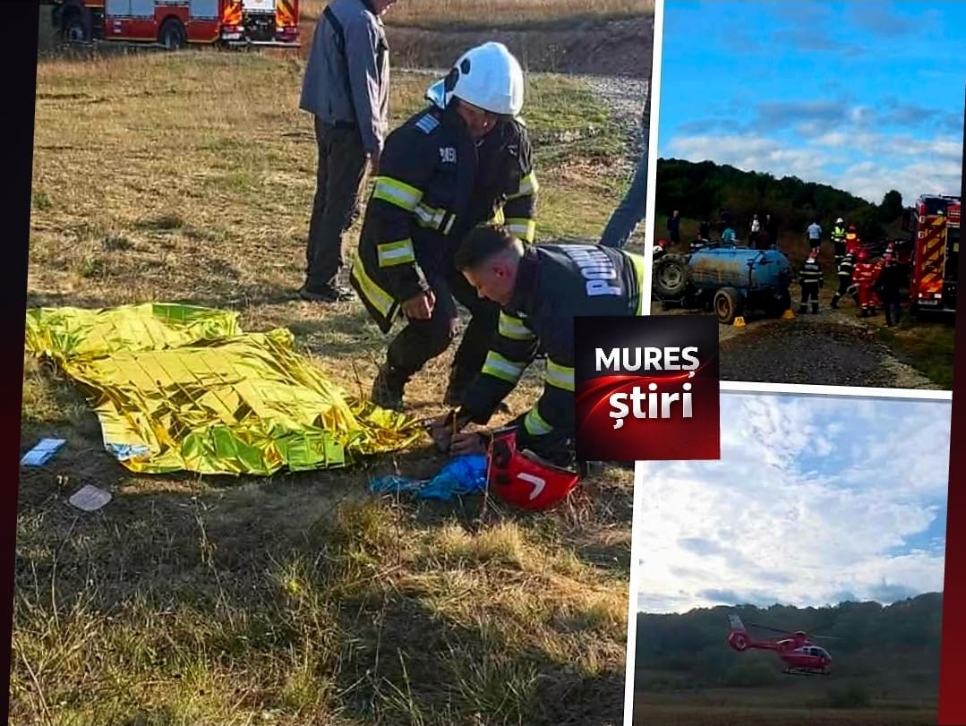 Misiune contra cronometru pentru Elicopterul din Târgu Mureș: Un bărbat de 32 de ani a murit strivit de tractor la Bistrița!