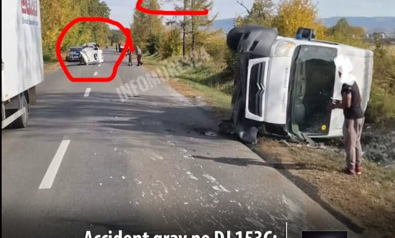 accident-rutier-grav-in-zona-gurghiu,-judetul-mures:-un-autovehicul-utilitar-si-un-triciclu-s-au-rasturnat!